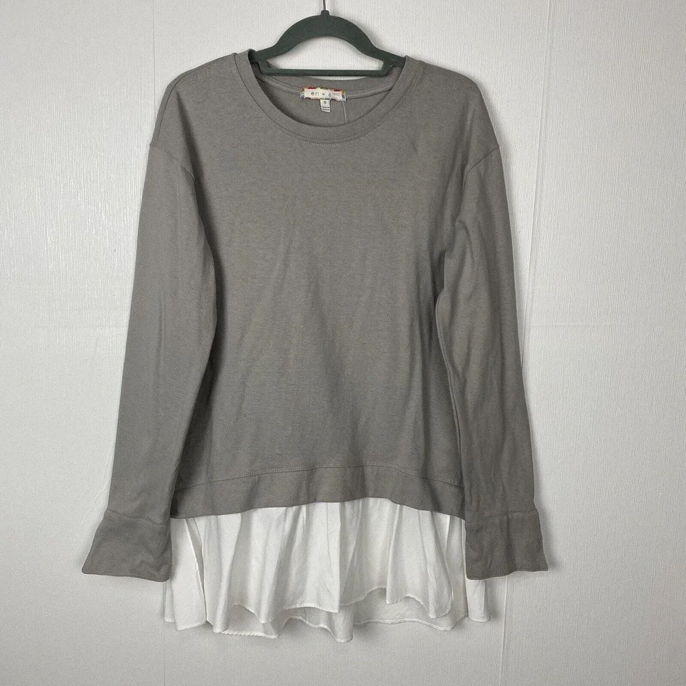 Anthropologie Eri + Ali NWT Taupe Long Sleeve Cotton Blouse Size Small. - Picture 1 of 11